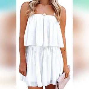 EXLURA Womens Spaghetti Strap Pleated Short Jumpsuit Sleeveless Flowy Playsuit R